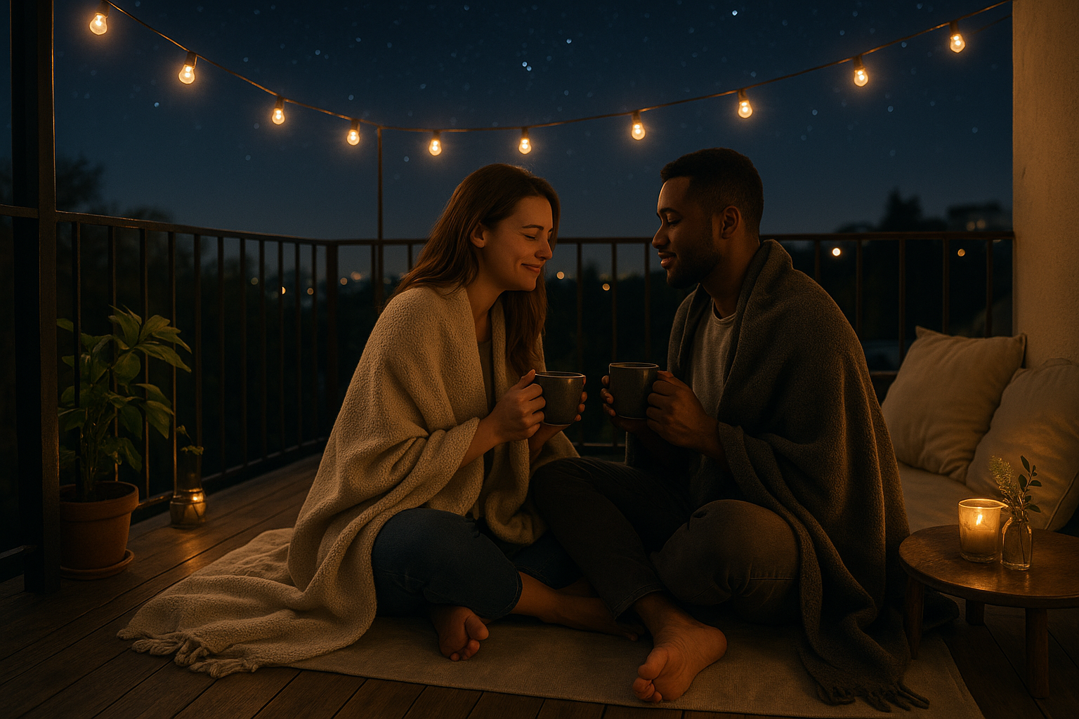 Instant détente sur le balcon, chacun dans sa bulle, pieds enlacés