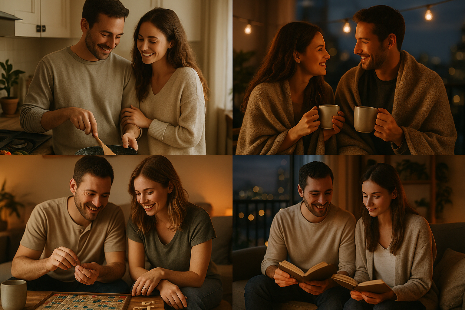 Série de moments chaleureux entre couples dans leur quotidien partagé