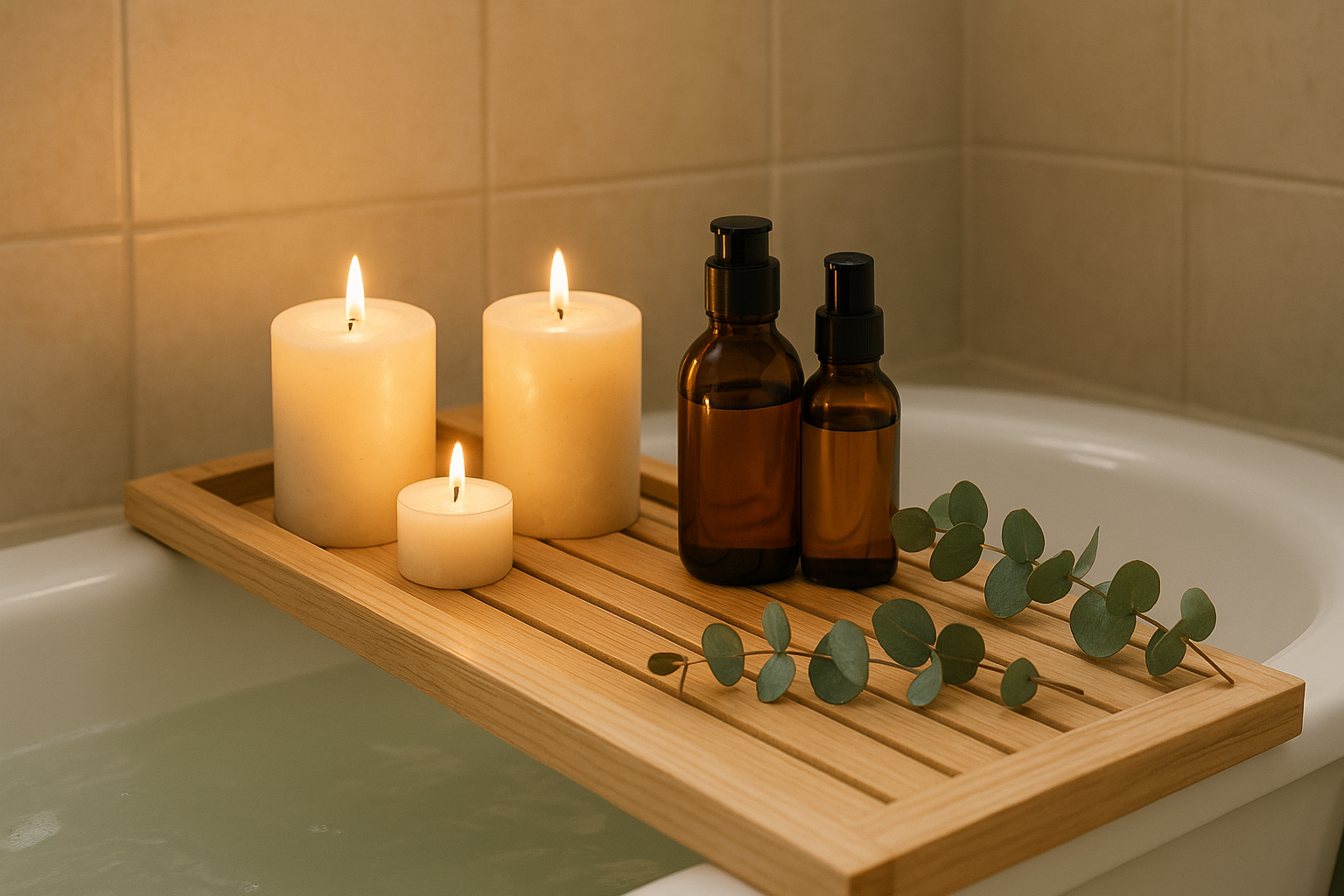 Bain moussant avec bougies et huiles essentielles