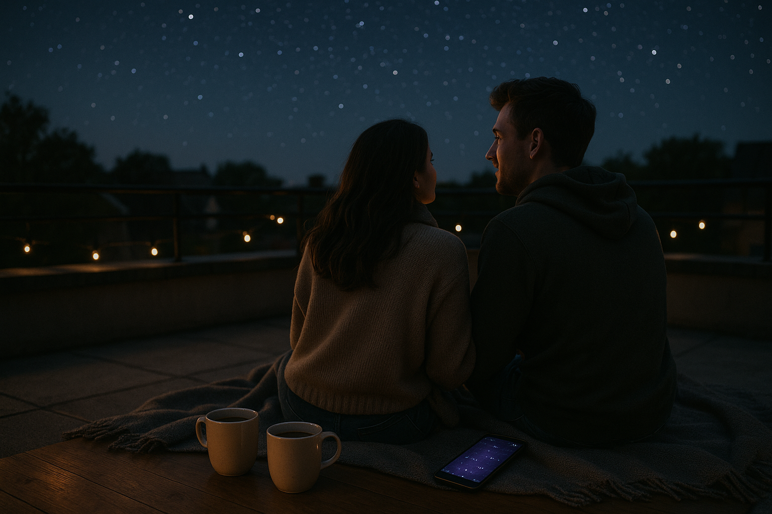 Observation des étoiles sur une terrasse