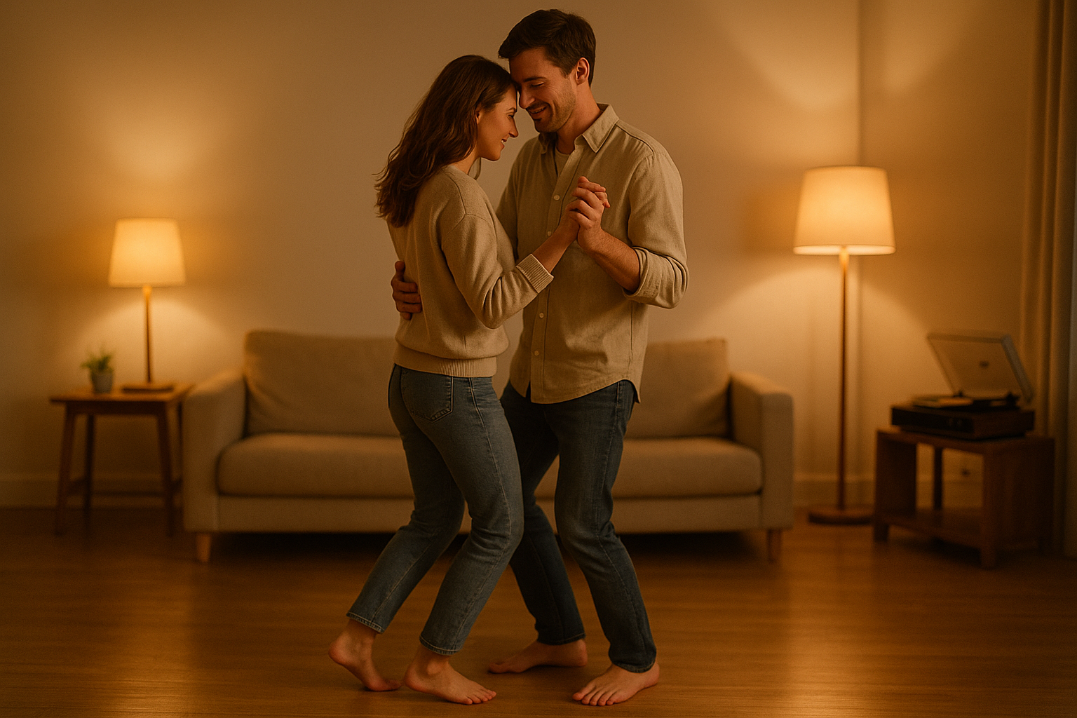Danse lente improvisée dans le salon pour raviver la passion